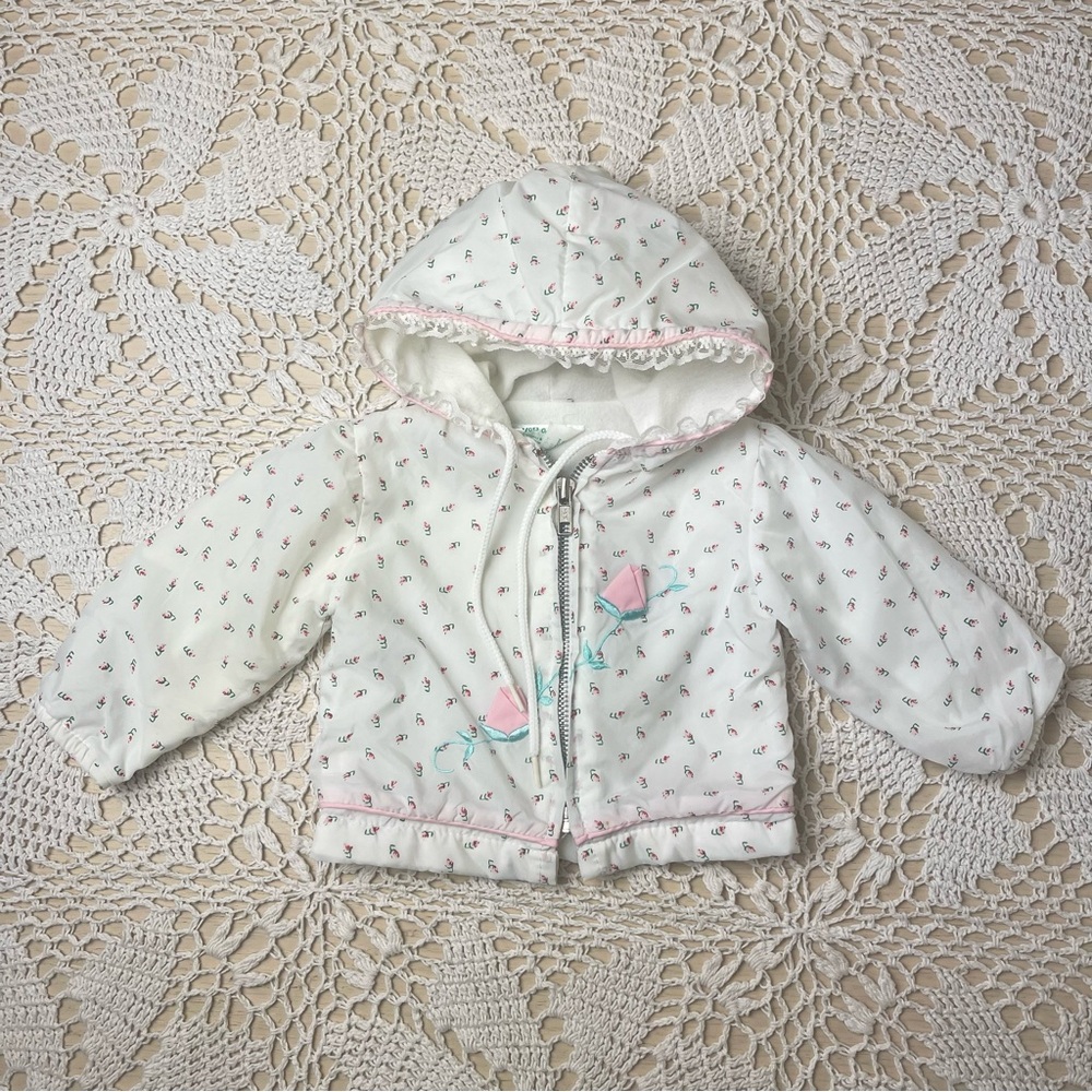 Vintage 1980s Tiny Tots Baby Girl 3-6 Months Rosebud Hooded Windbreaker Jacket